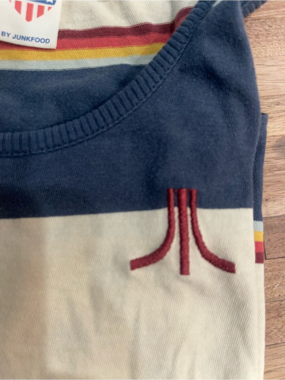 Junk Food Atari Striped Tank Top Size Small | Retro Graphic | Navy Cream - Picture 3 of 9